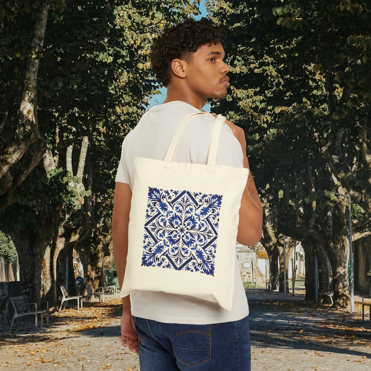 Chic Tote Bag with Portuguese Tiles Design - Retro, Minimalist & Contemporary Style