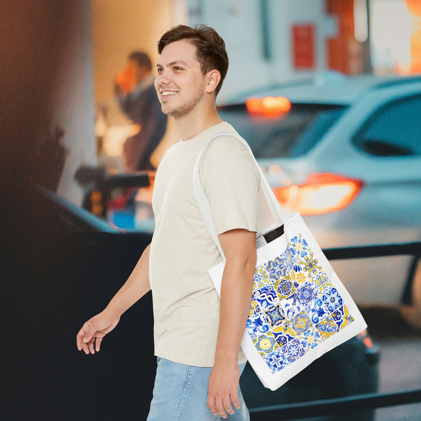 Elegant Tote Bag with Portuguese Tiles Design - Retro, Minimalist & Contemporary Style