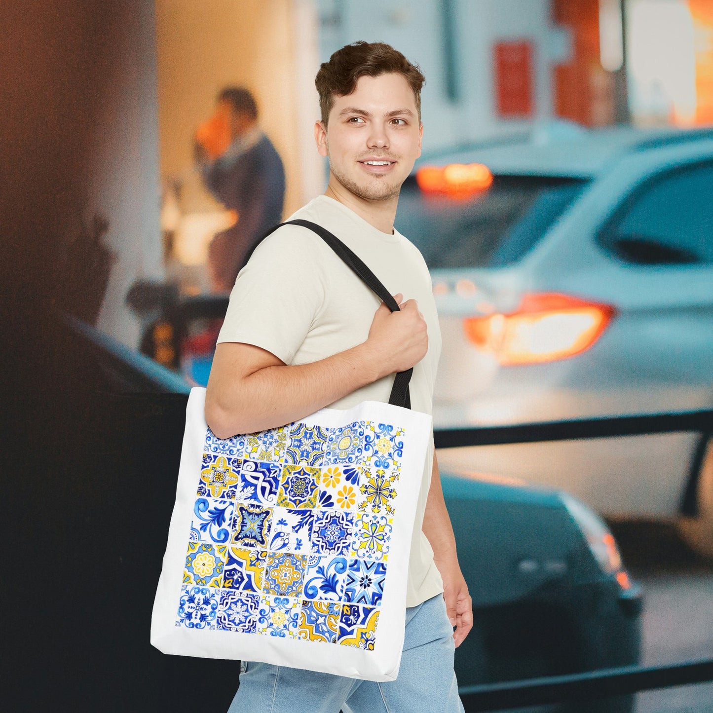 Elegant Tote Bag with Portuguese Tiles Design - Retro, Minimalist & Contemporary Style