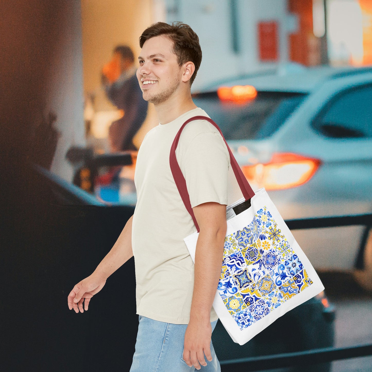 Elegant Tote Bag with Portuguese Tiles Design - Retro, Minimalist & Contemporary Style