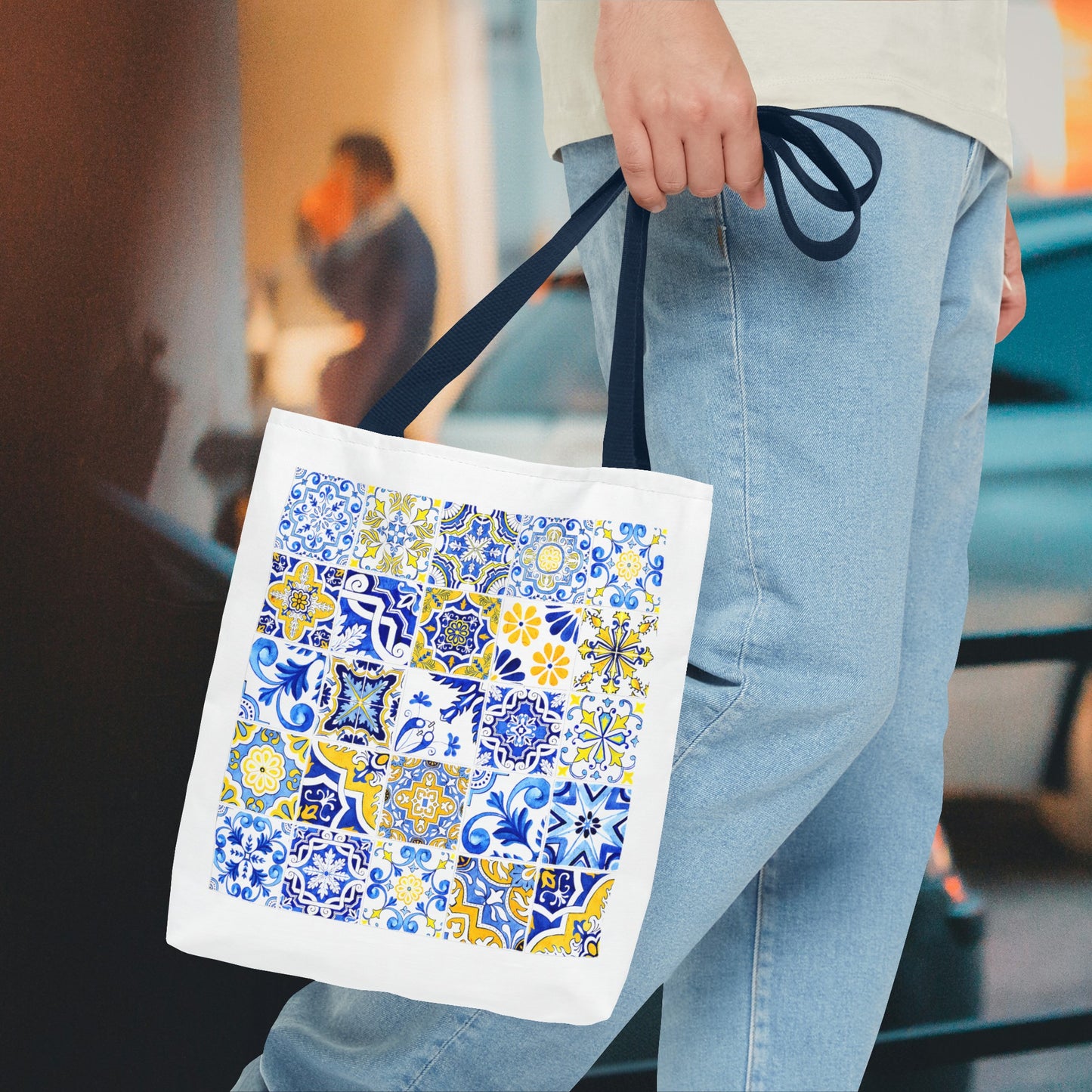 Elegant Tote Bag with Portuguese Tiles Design - Retro, Minimalist & Contemporary Style