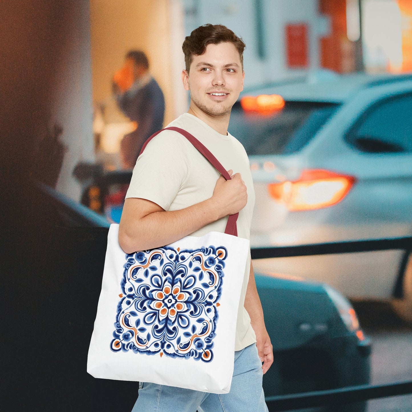 Trendy Tote Bag with Portuguese Tiles Design - Retro, Minimalist & Contemporary Style