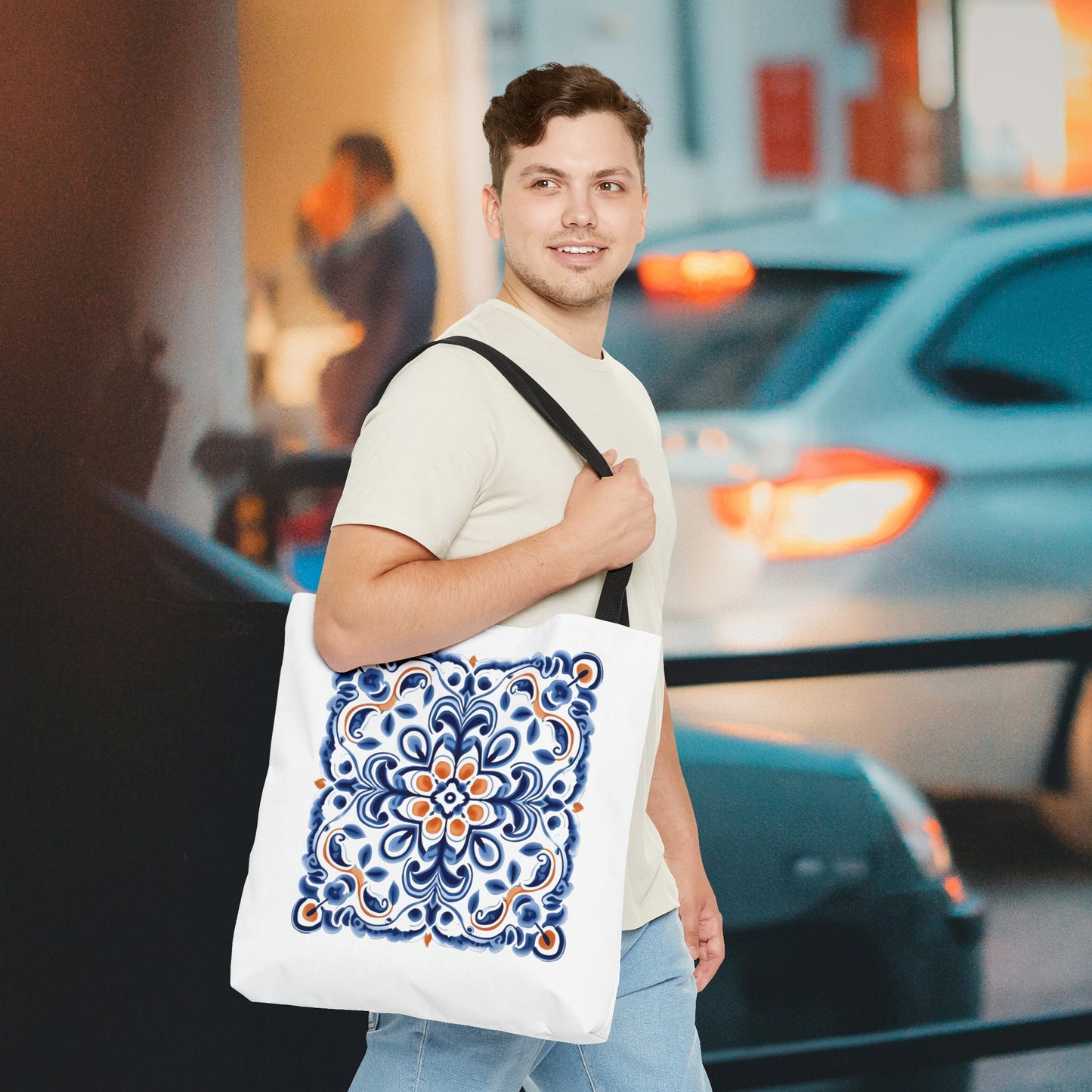 Trendy Tote Bag with Portuguese Tiles Design - Retro, Minimalist & Contemporary Style