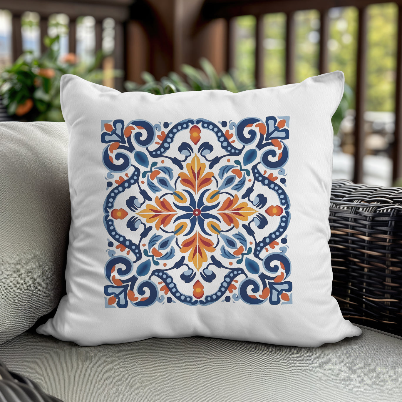 Elegant Tile Design Pillow - Portuguese Artistry for Your Home