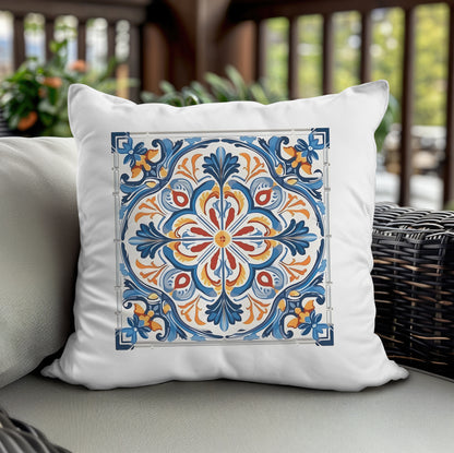 Elegant Tile Design Pillow - Portuguese Artistry for Your Home