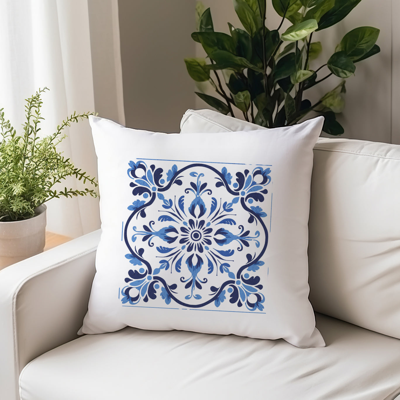 Traditional Portuguese Tile Inspired Pillow - Infuse Your Home with Cultural Elegance