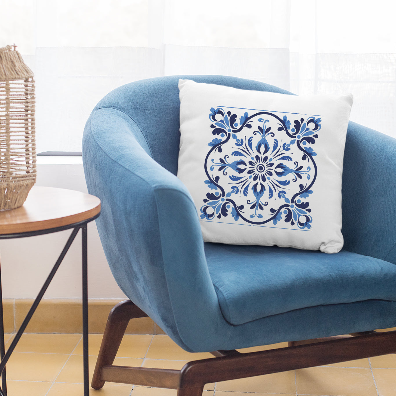 Traditional Portuguese Tile Inspired Pillow - Infuse Your Home with Cultural Elegance