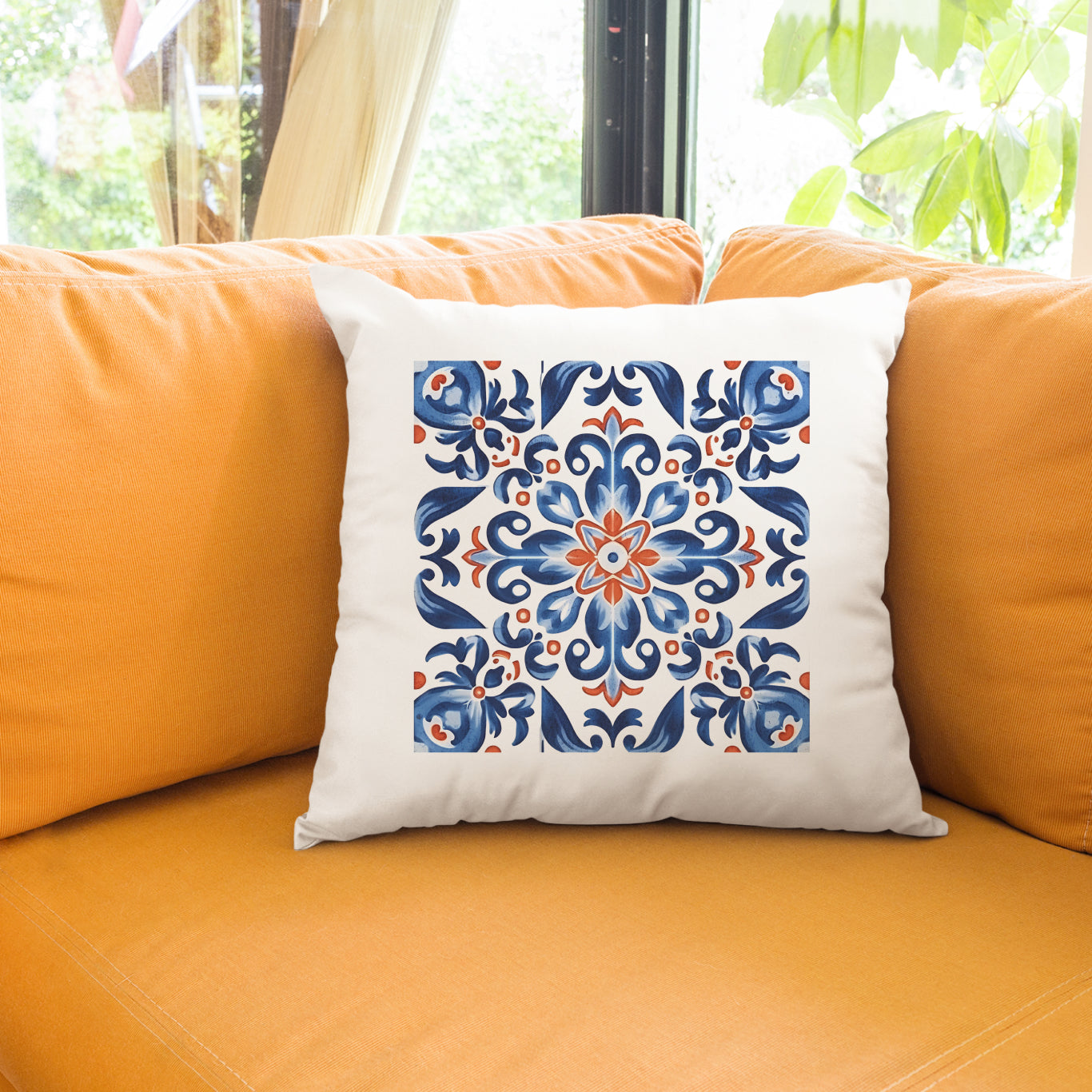 Elegant Tile Design Pillow - Portuguese Artistry for Your Home