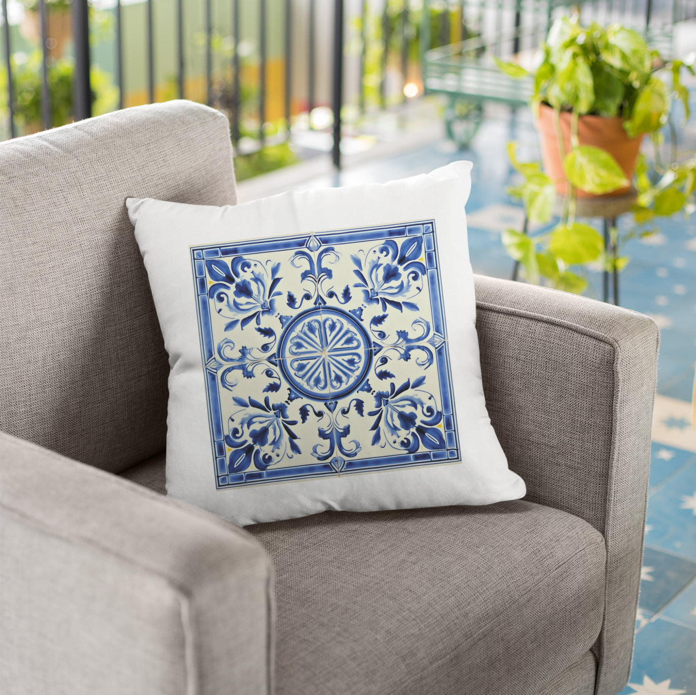 Portuguese Blue Tile Decorative Pillow - Embrace Portuguese Elegance