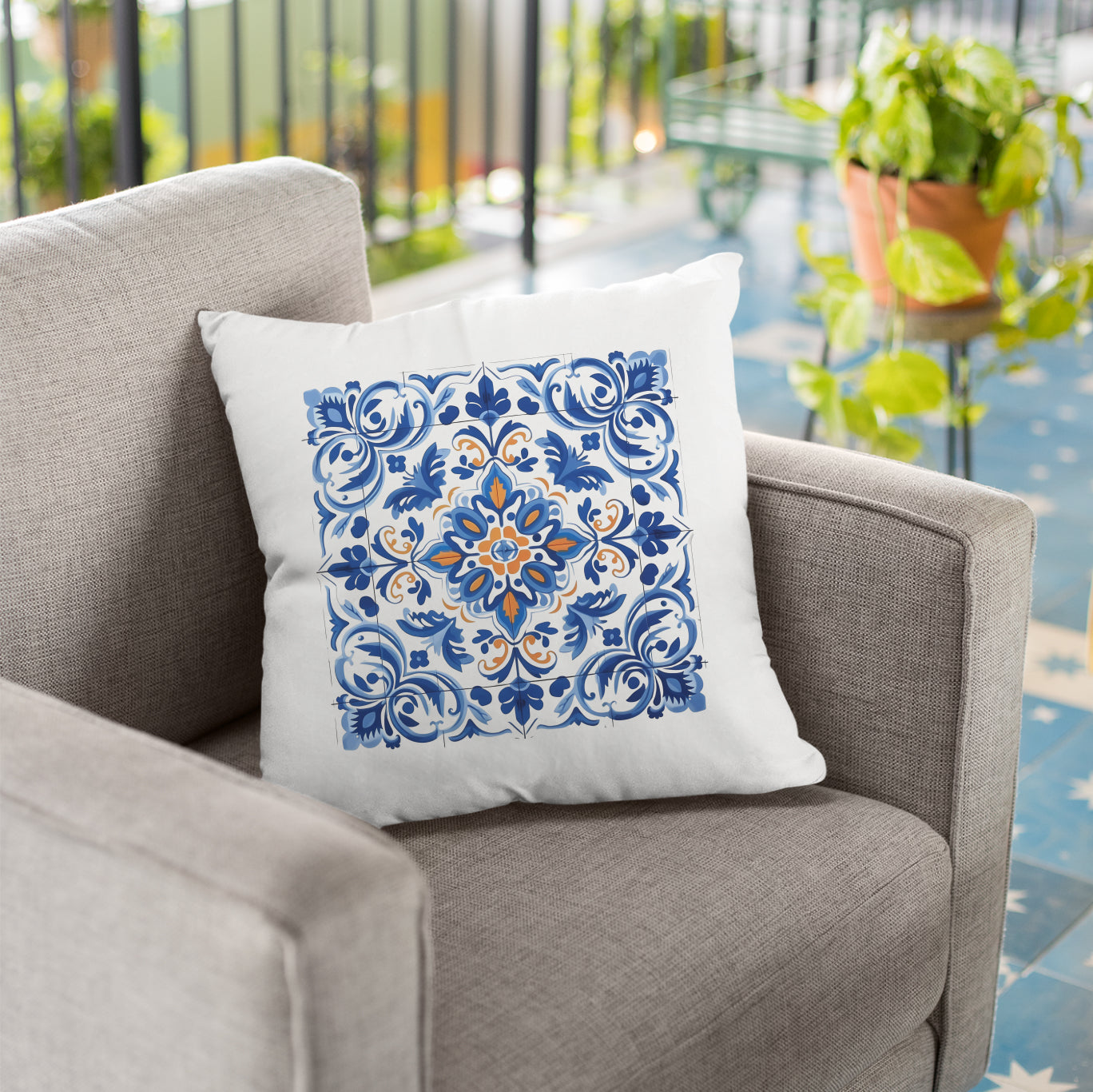 Authentic Portuguese Tile Pattern Pillow - Infuse Your Home with Elegance