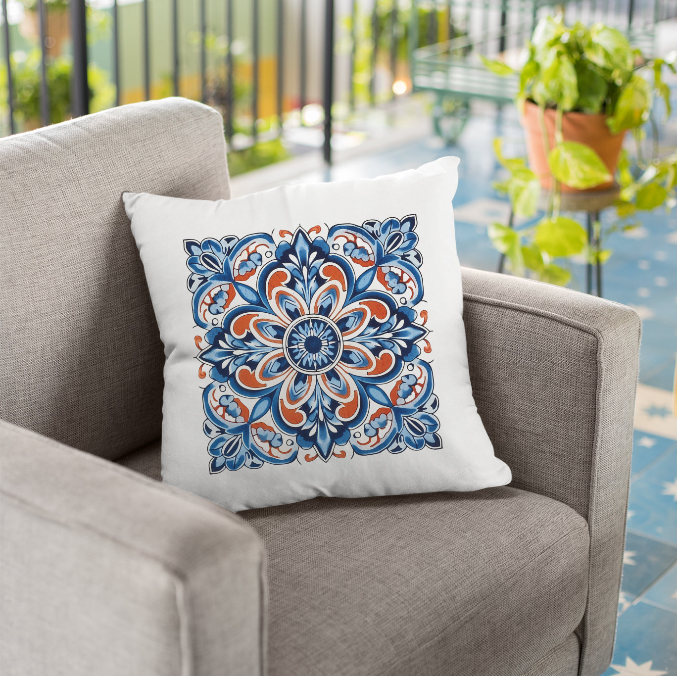 Authentic Tile Pattern Pillow - Bring Portugal's Charm to Your Home