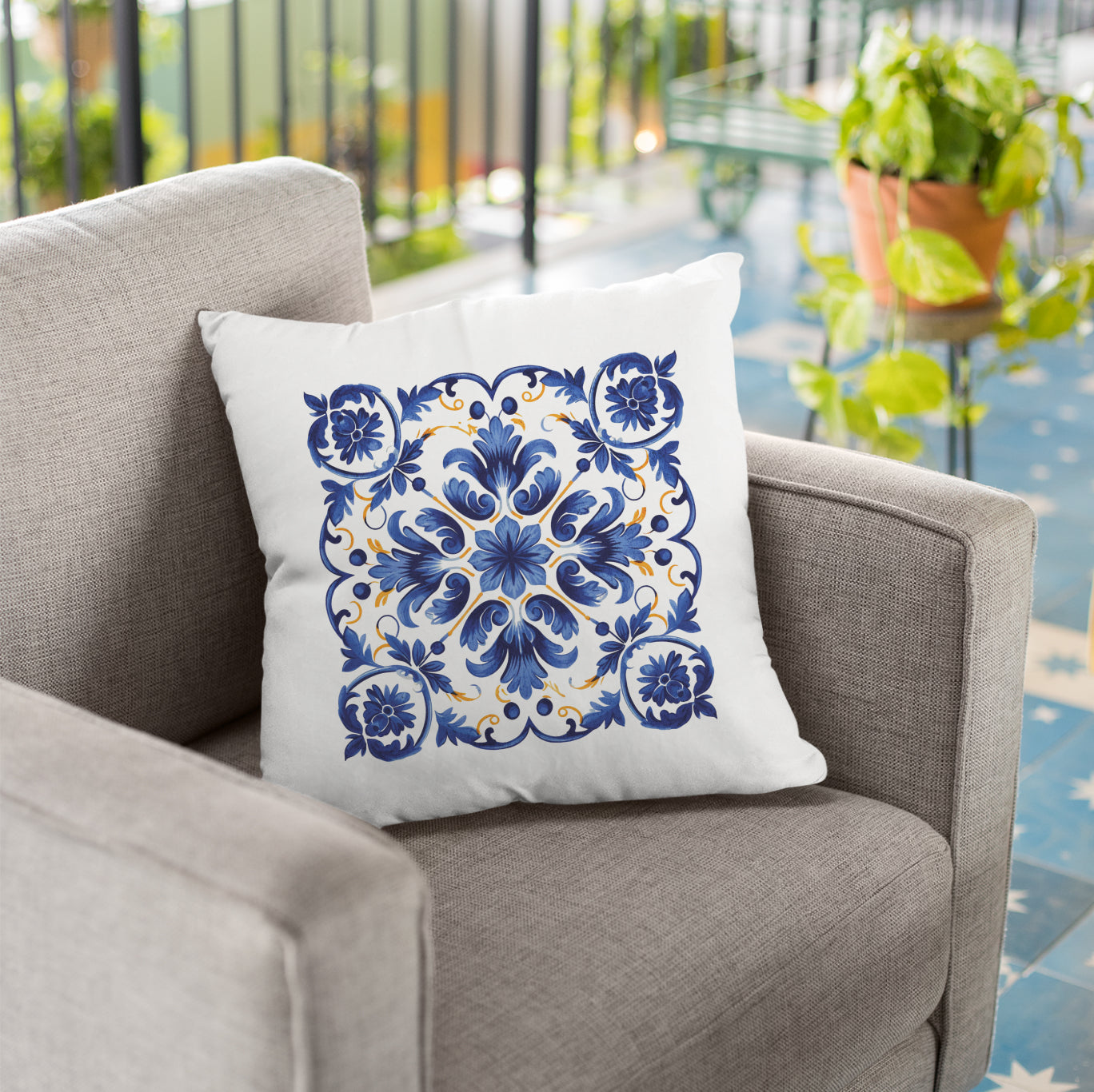 Portuguese Tile Inspired Decorative Pillow - Bring Portuguese Charm Home