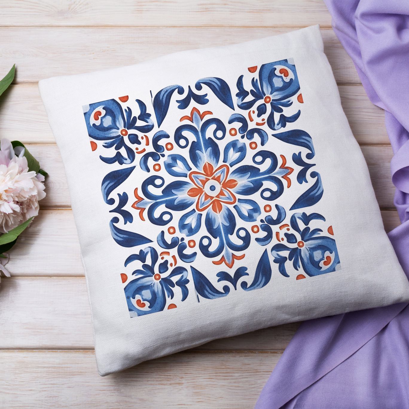 Elegant Tile Design Pillow - Portuguese Artistry for Your Home