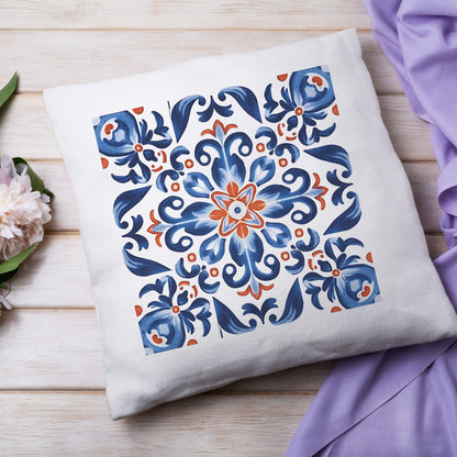 Elegant Tile Design Pillow - Portuguese Artistry for Your Home