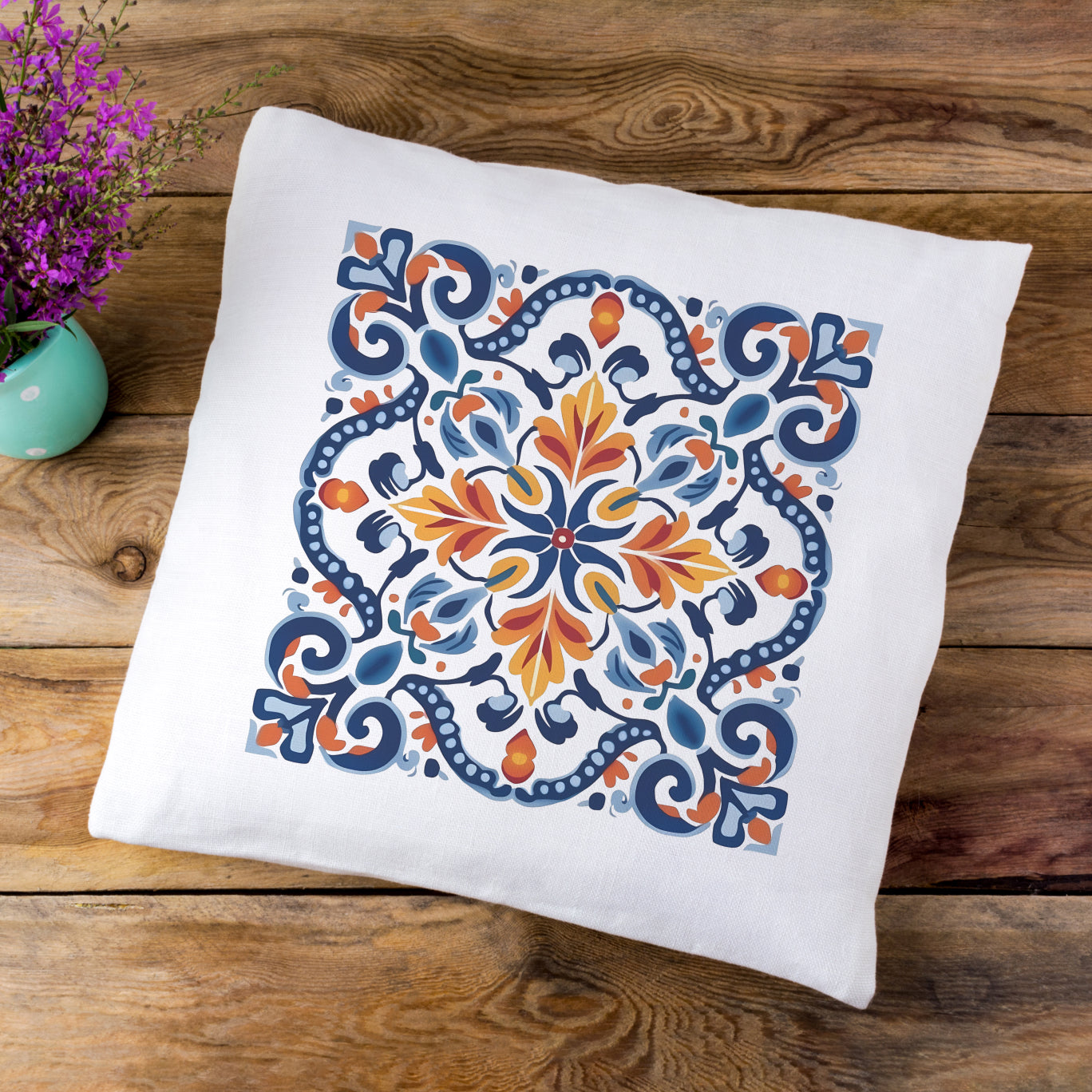 Elegant Tile Design Pillow - Portuguese Artistry for Your Home