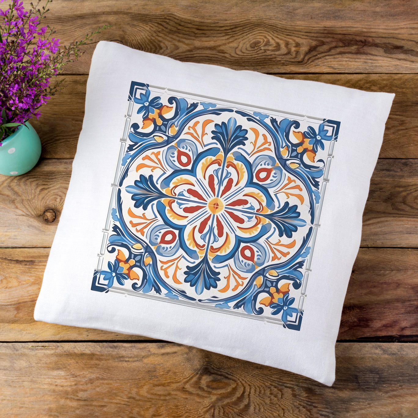 Elegant Tile Design Pillow - Portuguese Artistry for Your Home