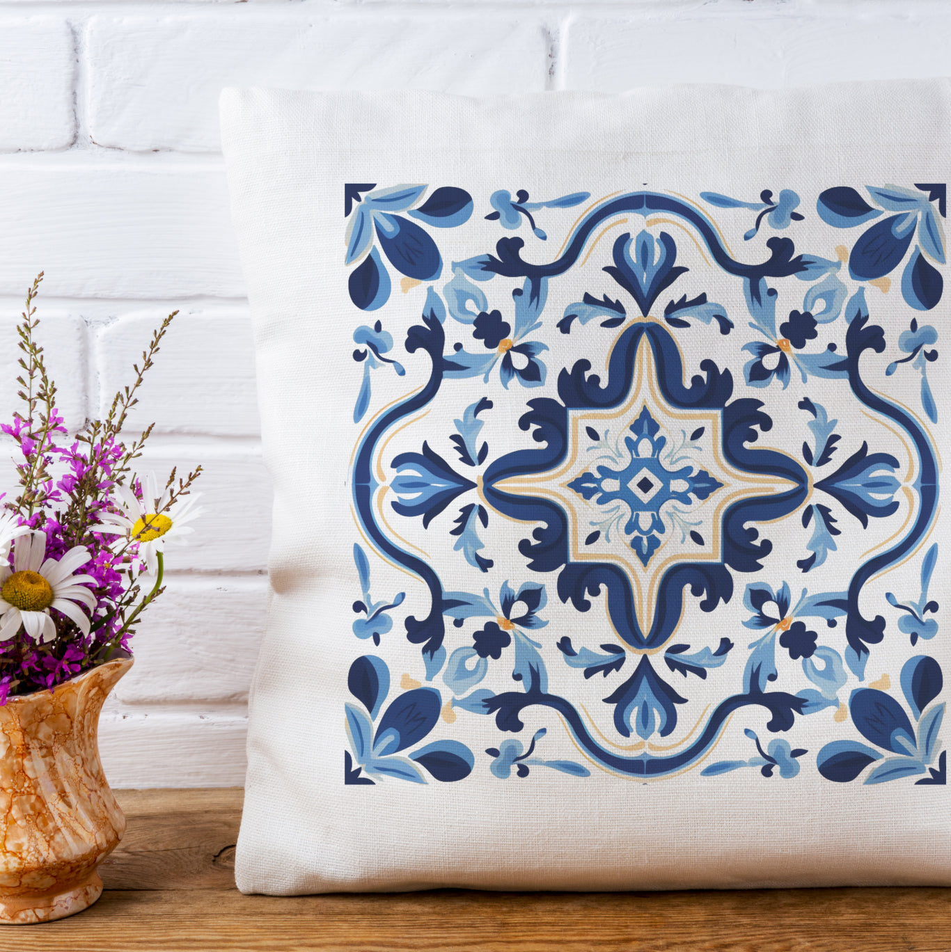 Classic Tile Pattern Pillow - Add a Touch of Portugal to Your Home