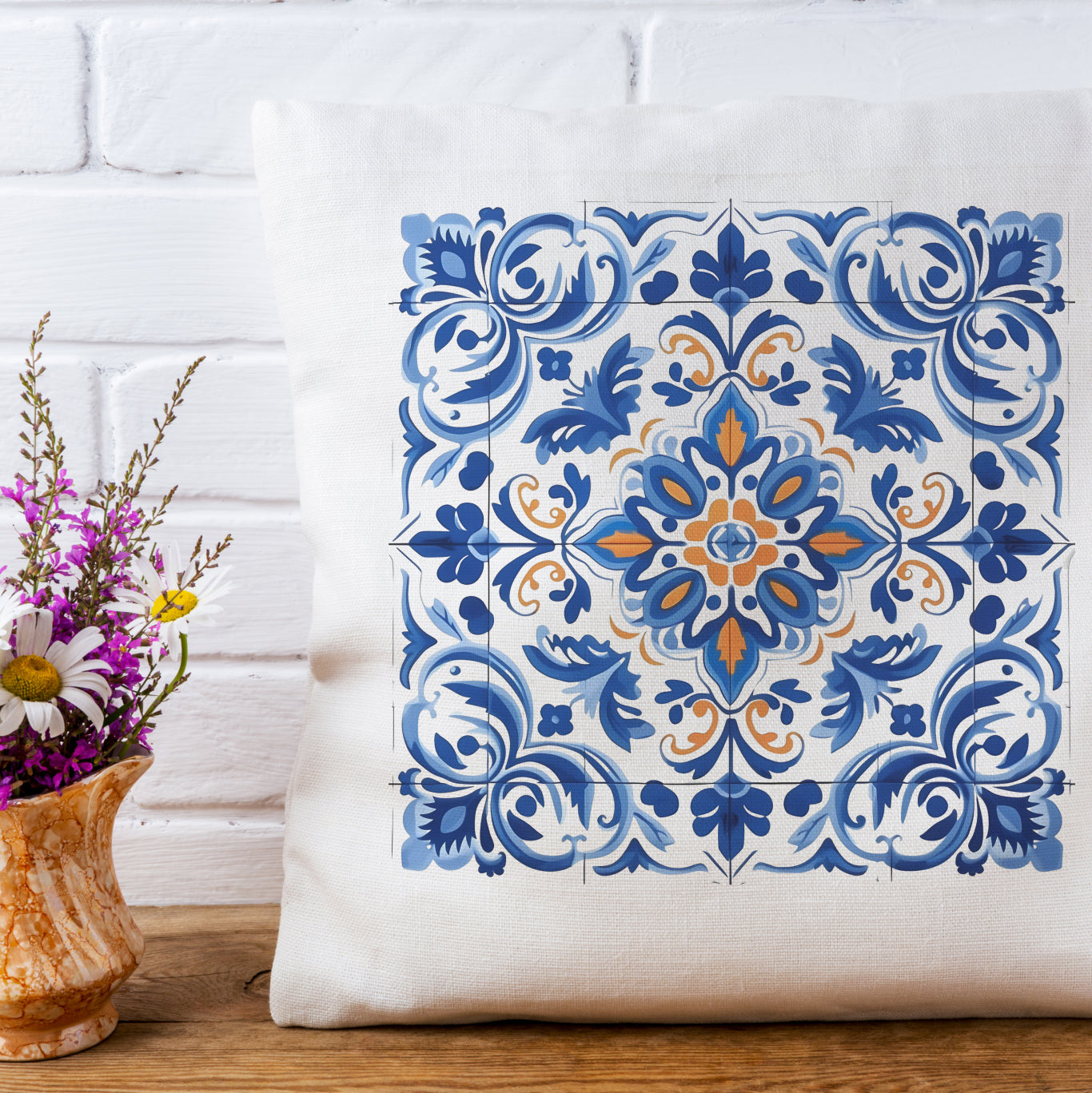 Authentic Portuguese Tile Pattern Pillow - Infuse Your Home with Elegance