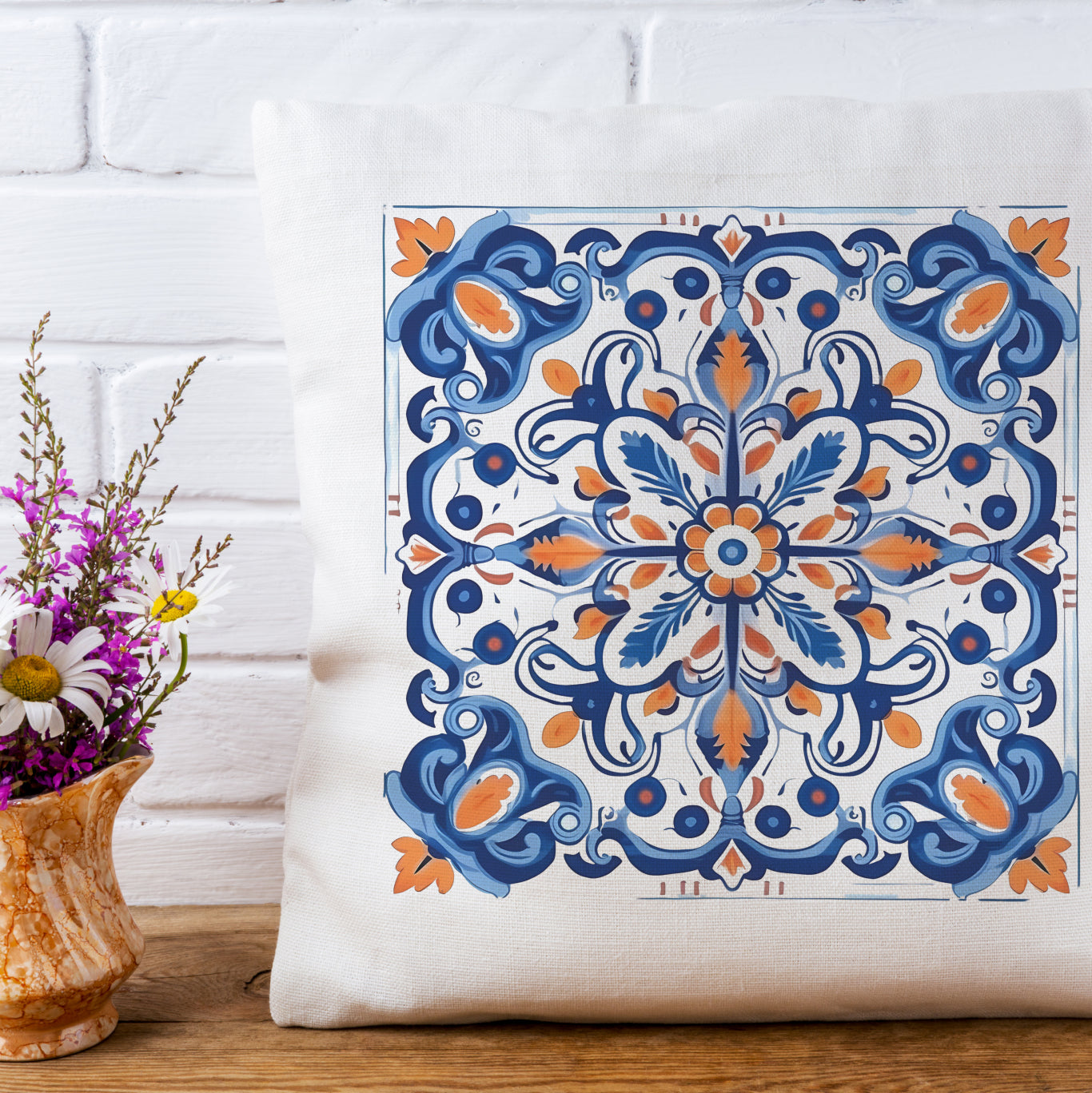 Authentic Tile Pattern Pillow - Bring Portugal's Charm to Your Home