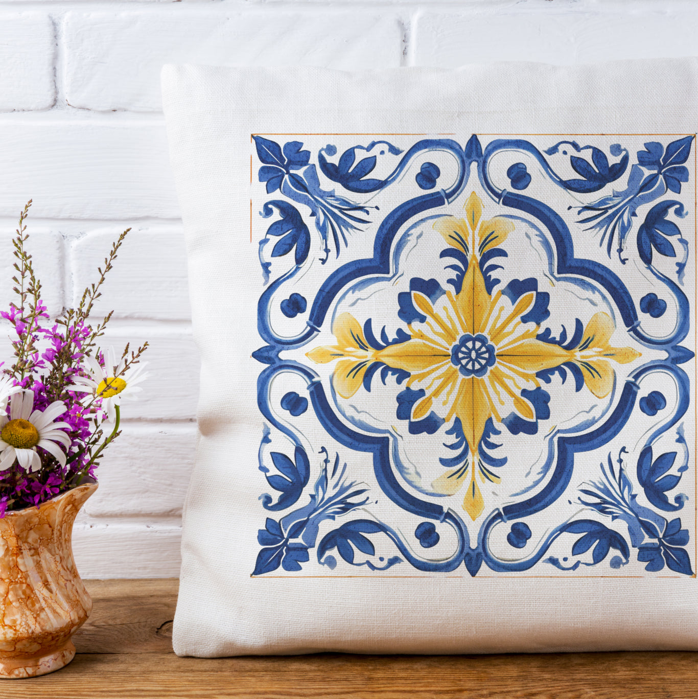 Portuguese Tile Pattern Accent Pillow - Bring the Essence of Portugal Home