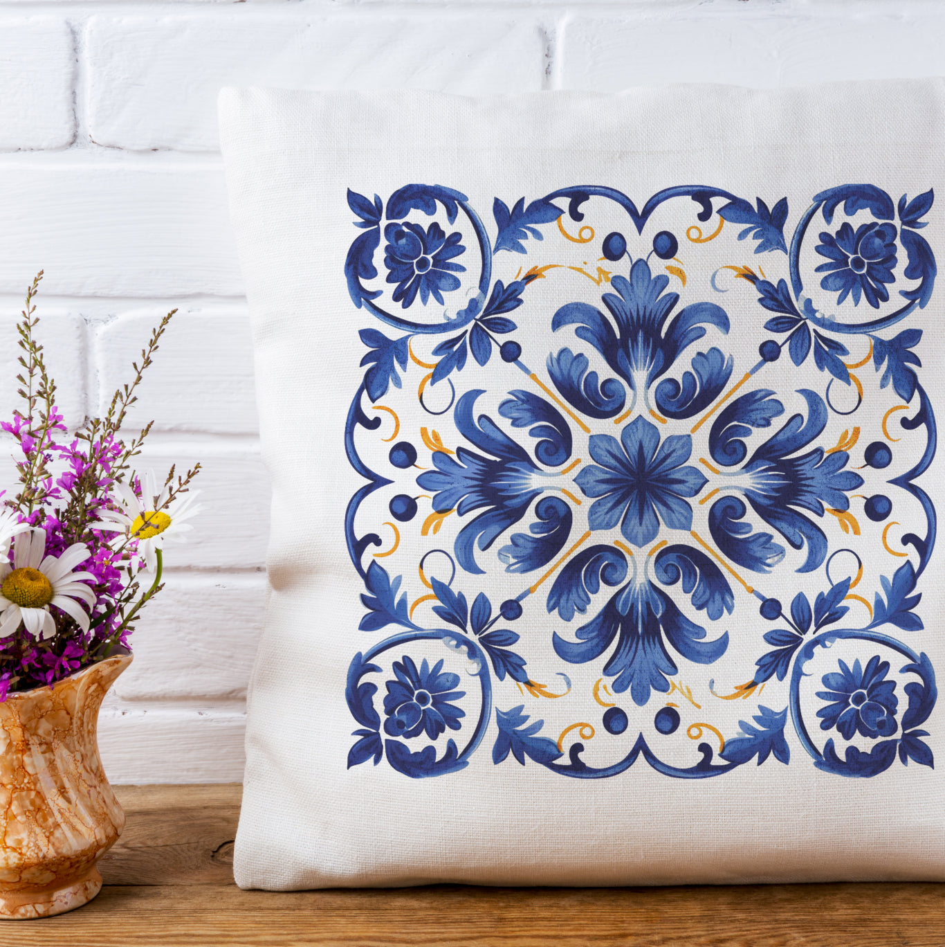 Portuguese Tile Inspired Decorative Pillow - Bring Portuguese Charm Home