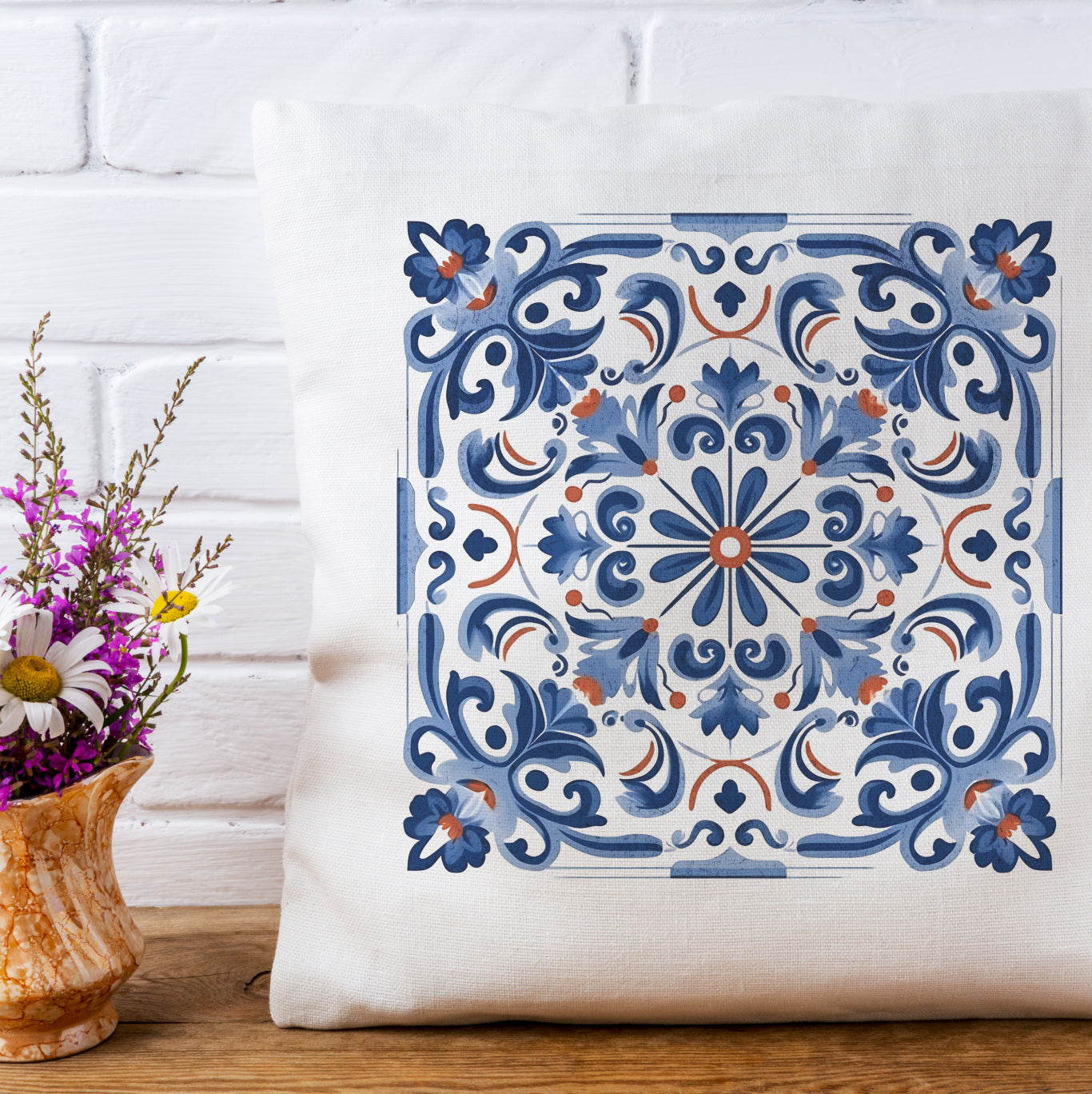 Elegant Tile Pattern Pillow - Portuguese Heritage for Your Home