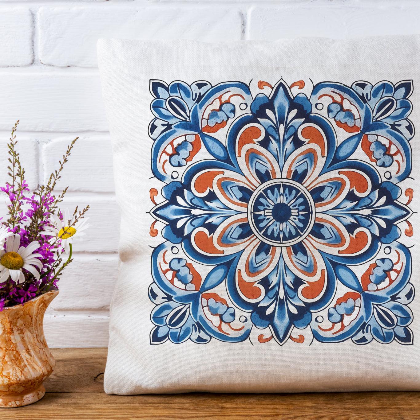 Authentic Tile Pattern Pillow - Bring Portugal's Charm to Your Home