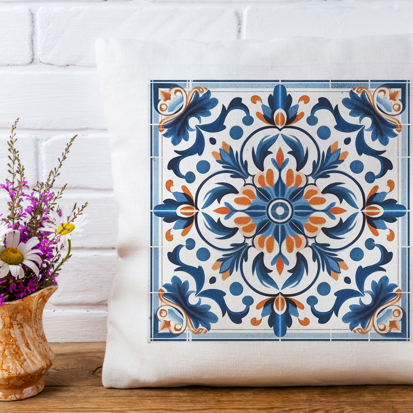 Traditional Portuguese Tile Decorative Pillow - Infuse Your Home with Portuguese Charm