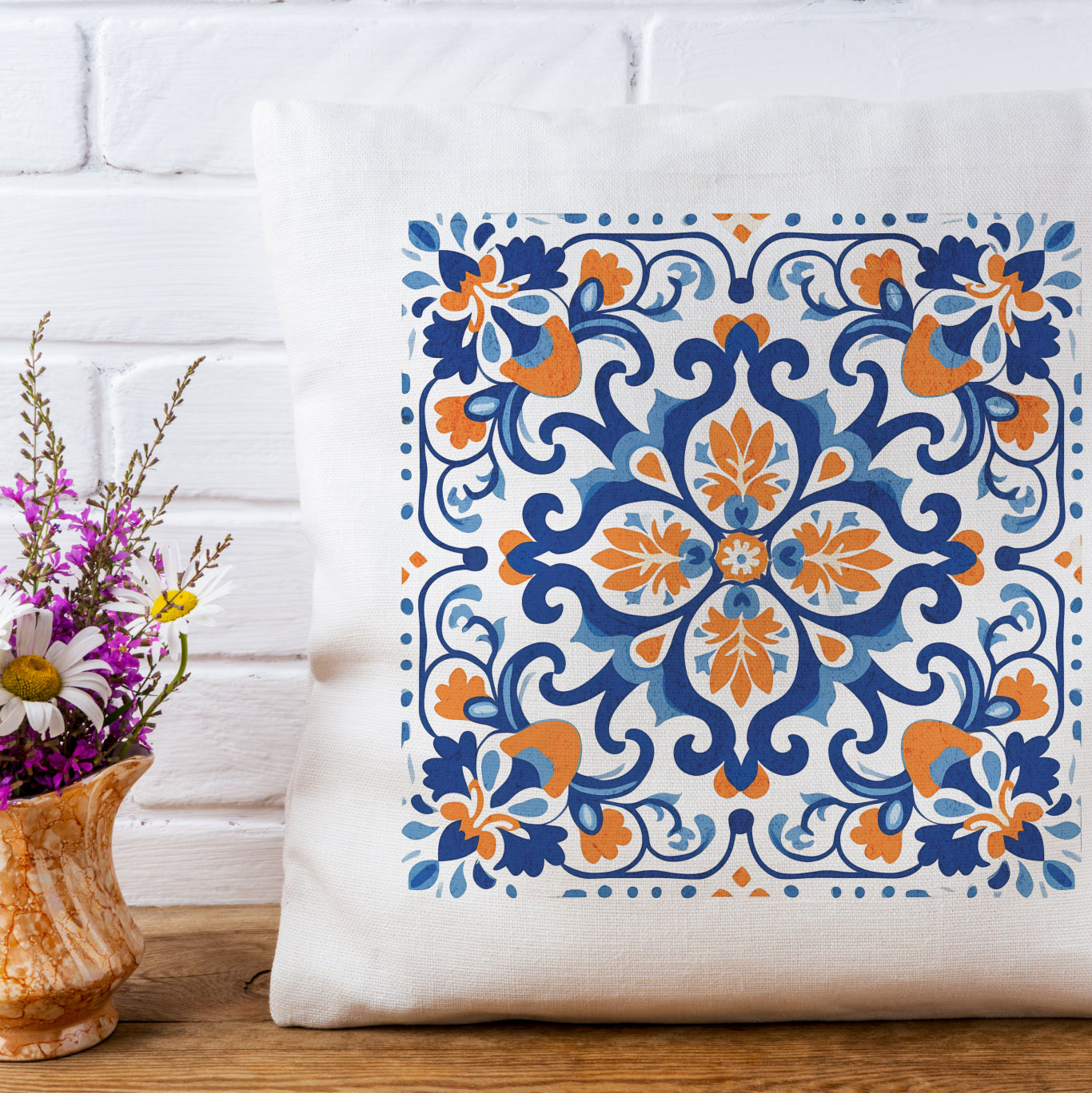 Elegant Tile Pattern Pillow - Portuguese Heritage for Your Home