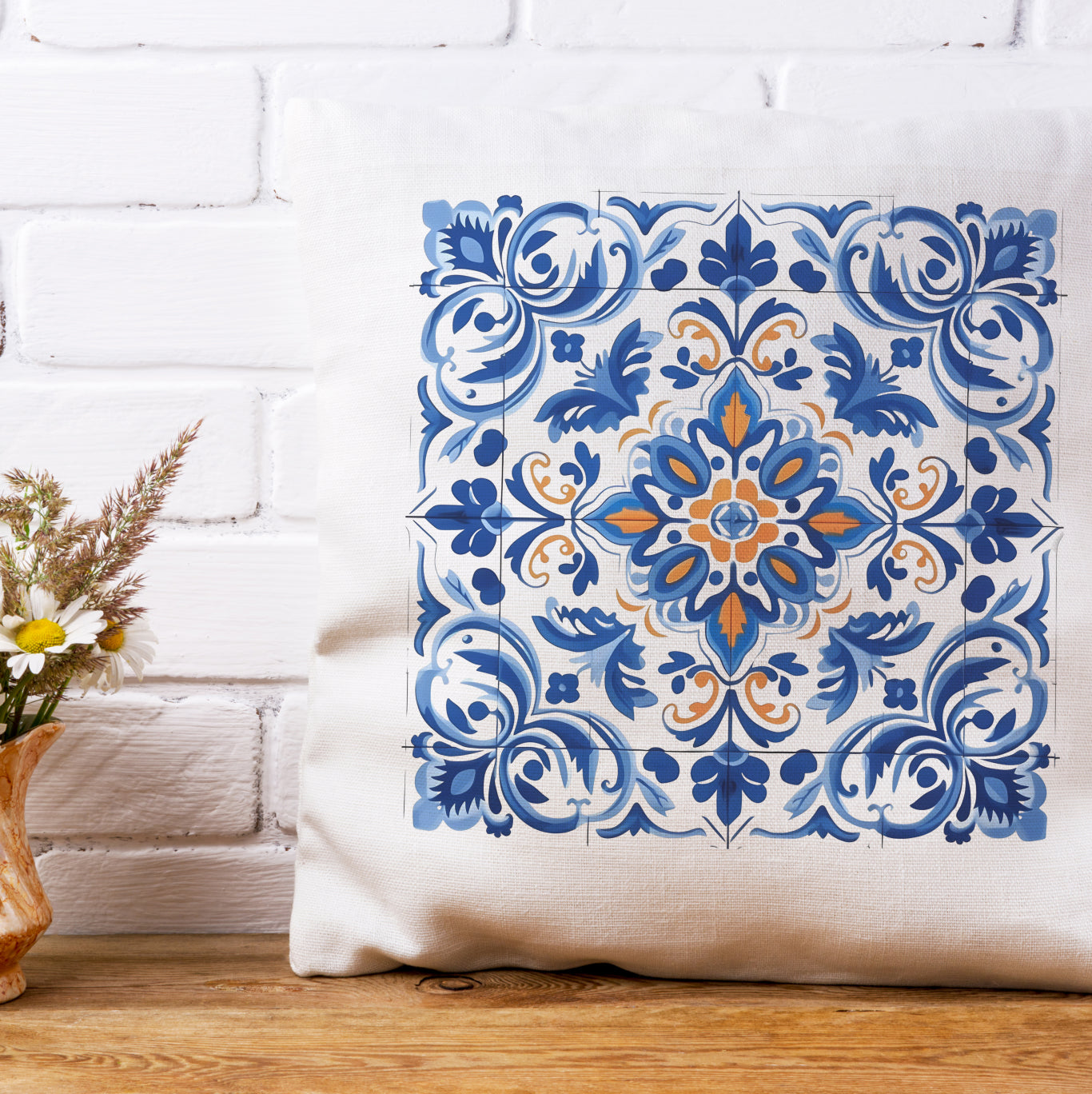 Authentic Portuguese Tile Pattern Pillow - Infuse Your Home with Elegance