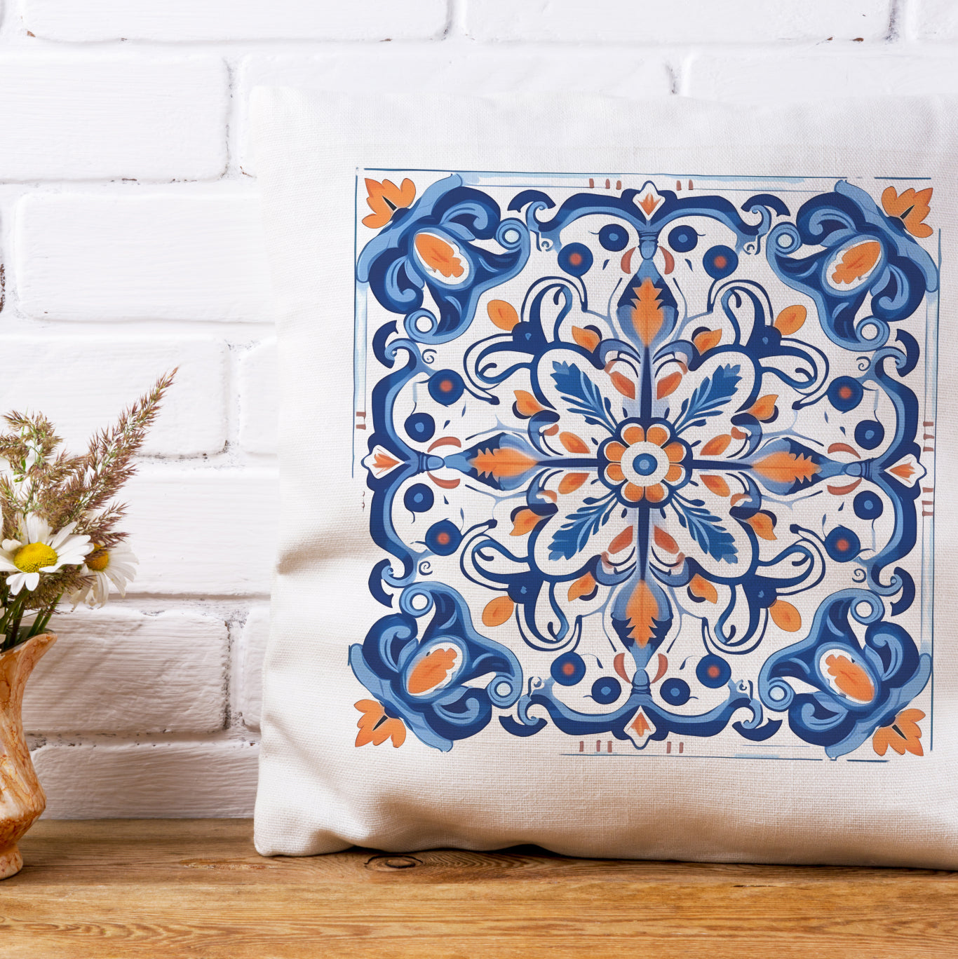 Authentic Tile Pattern Pillow - Bring Portugal's Charm to Your Home