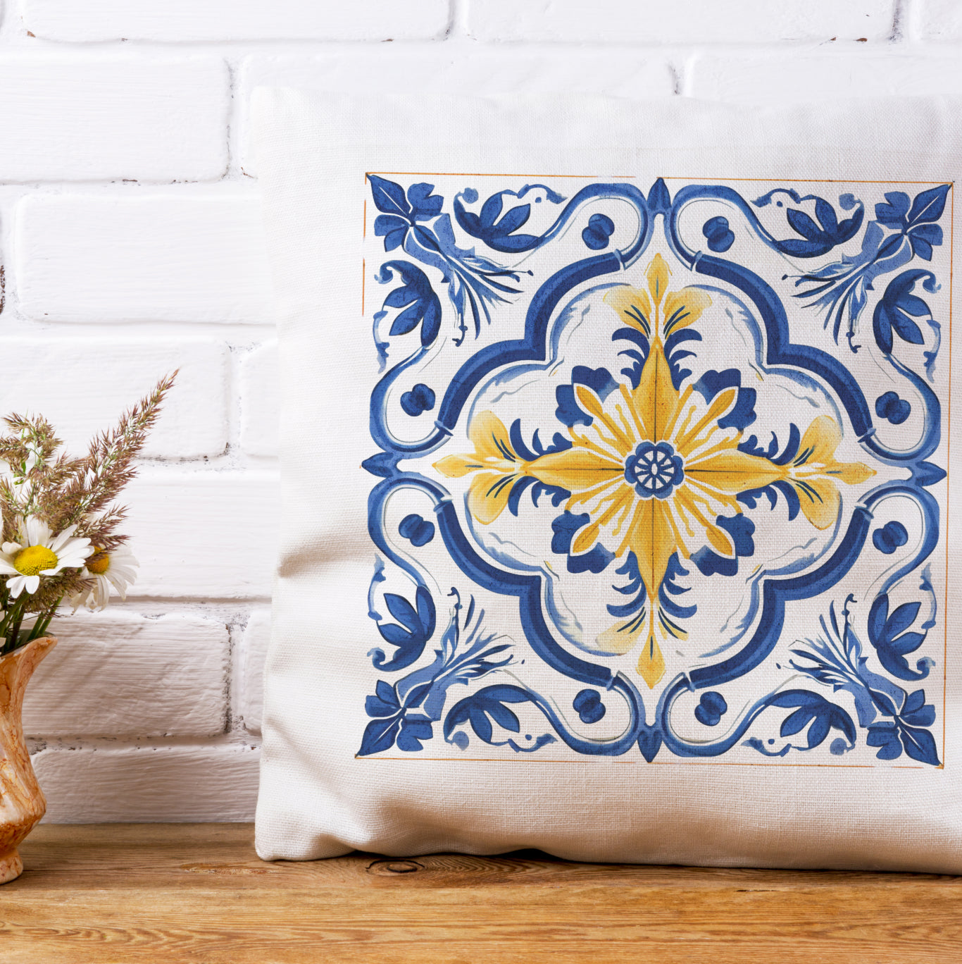 Portuguese Tile Pattern Accent Pillow - Bring the Essence of Portugal Home