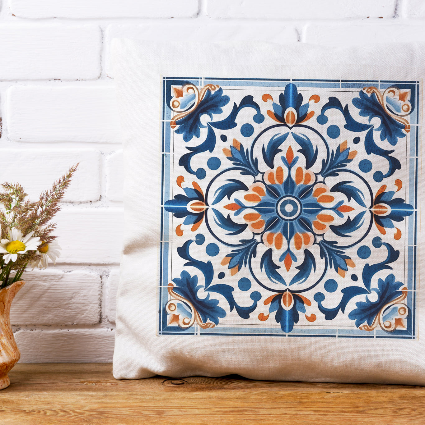 Traditional Portuguese Tile Decorative Pillow - Infuse Your Home with Portuguese Charm