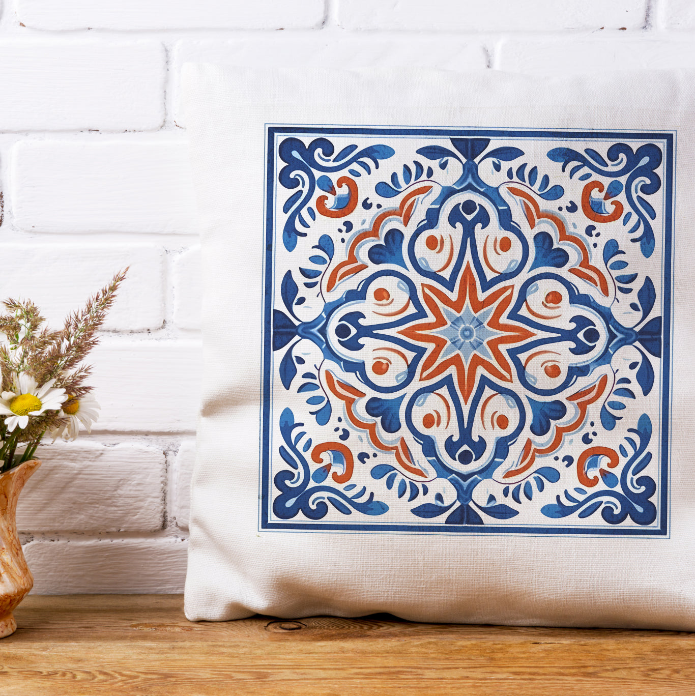 Classic Portuguese Tile Pattern Pillow - Infuse Elegance into Your Home