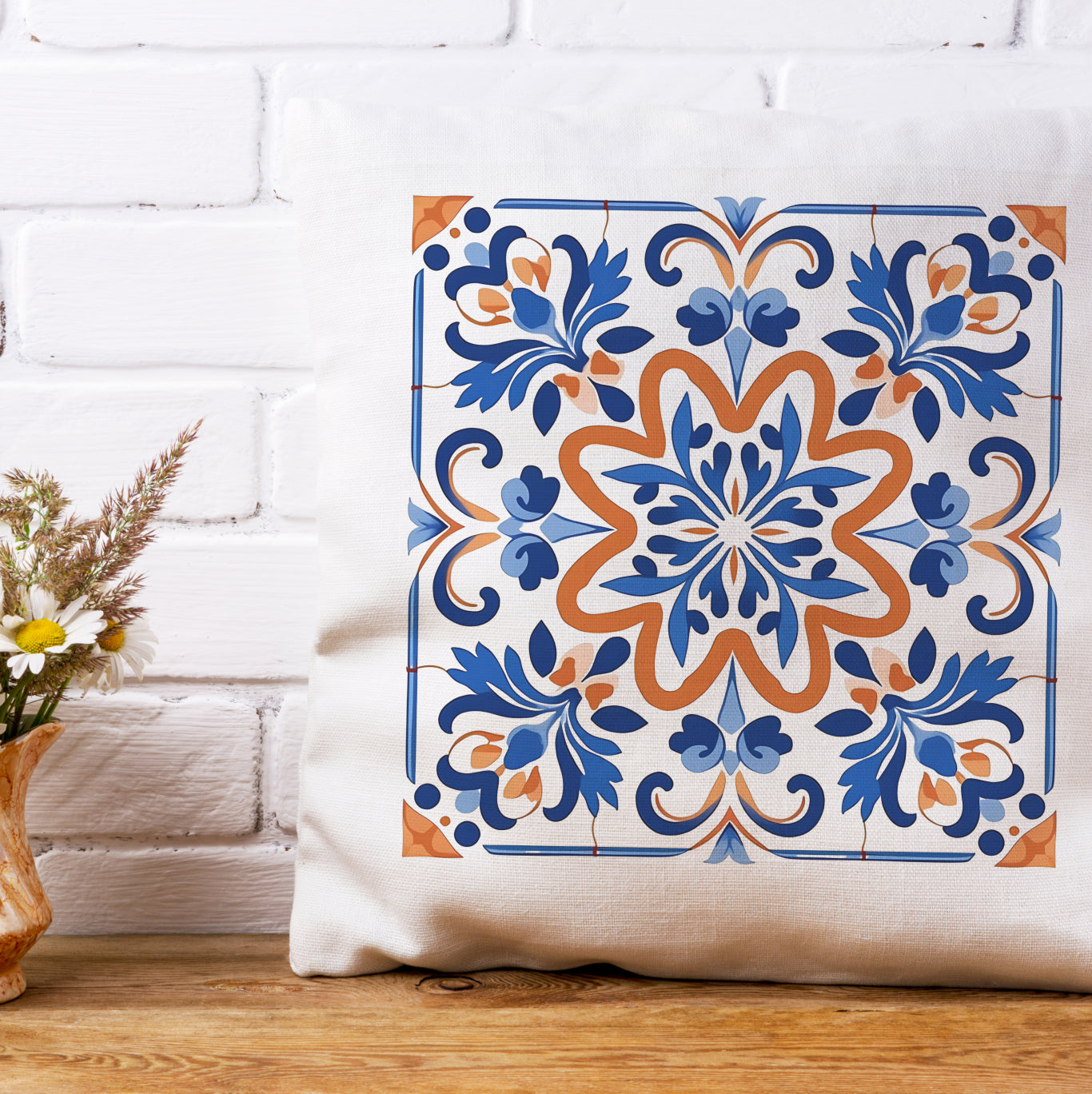 Authentic Tile Pattern Pillow - Bring Portugal's Charm to Your Home