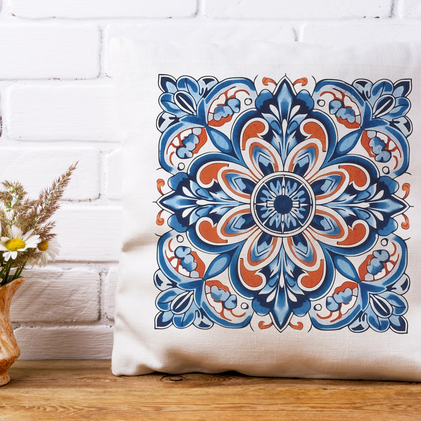 Authentic Tile Pattern Pillow - Bring Portugal's Charm to Your Home