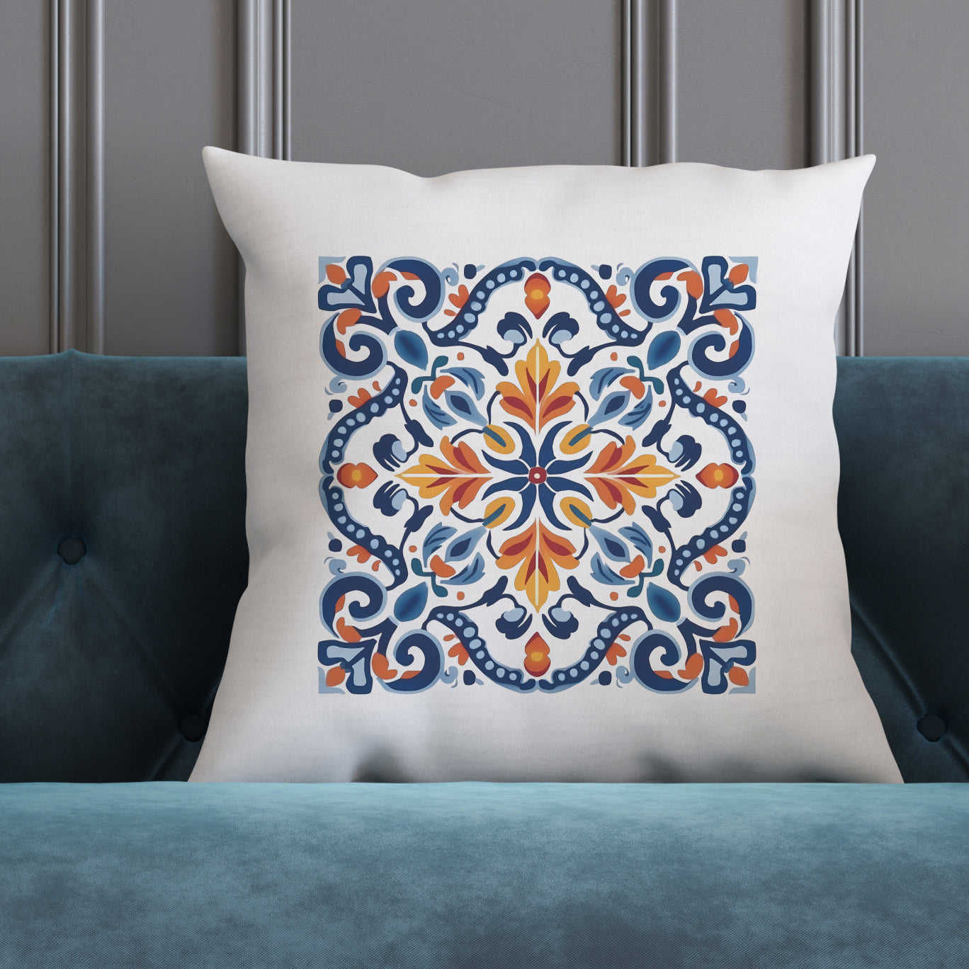 Elegant Tile Design Pillow - Portuguese Artistry for Your Home