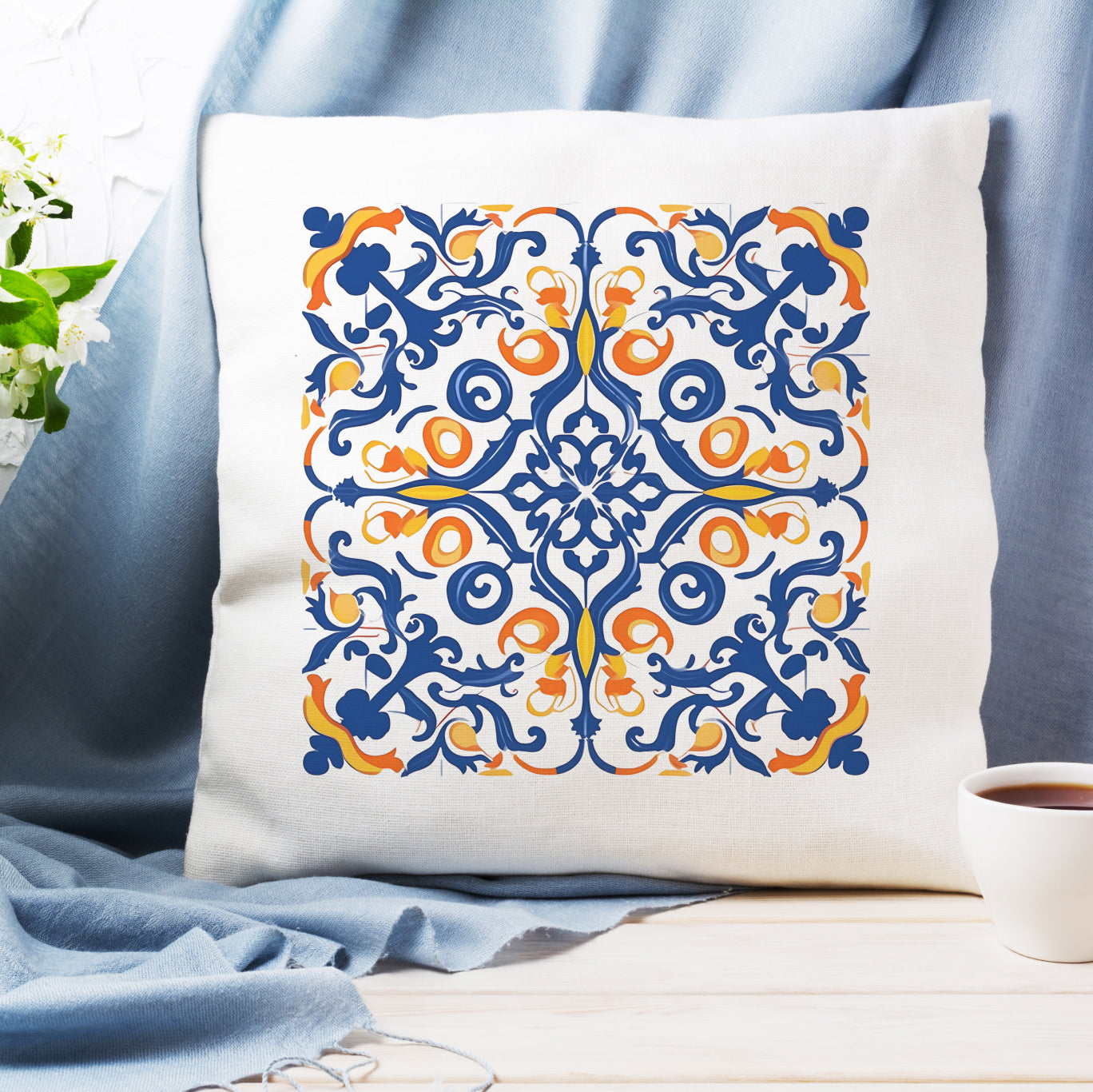 Authentic Tile Pattern Pillow - Bring Portugal's Charm to Your Home