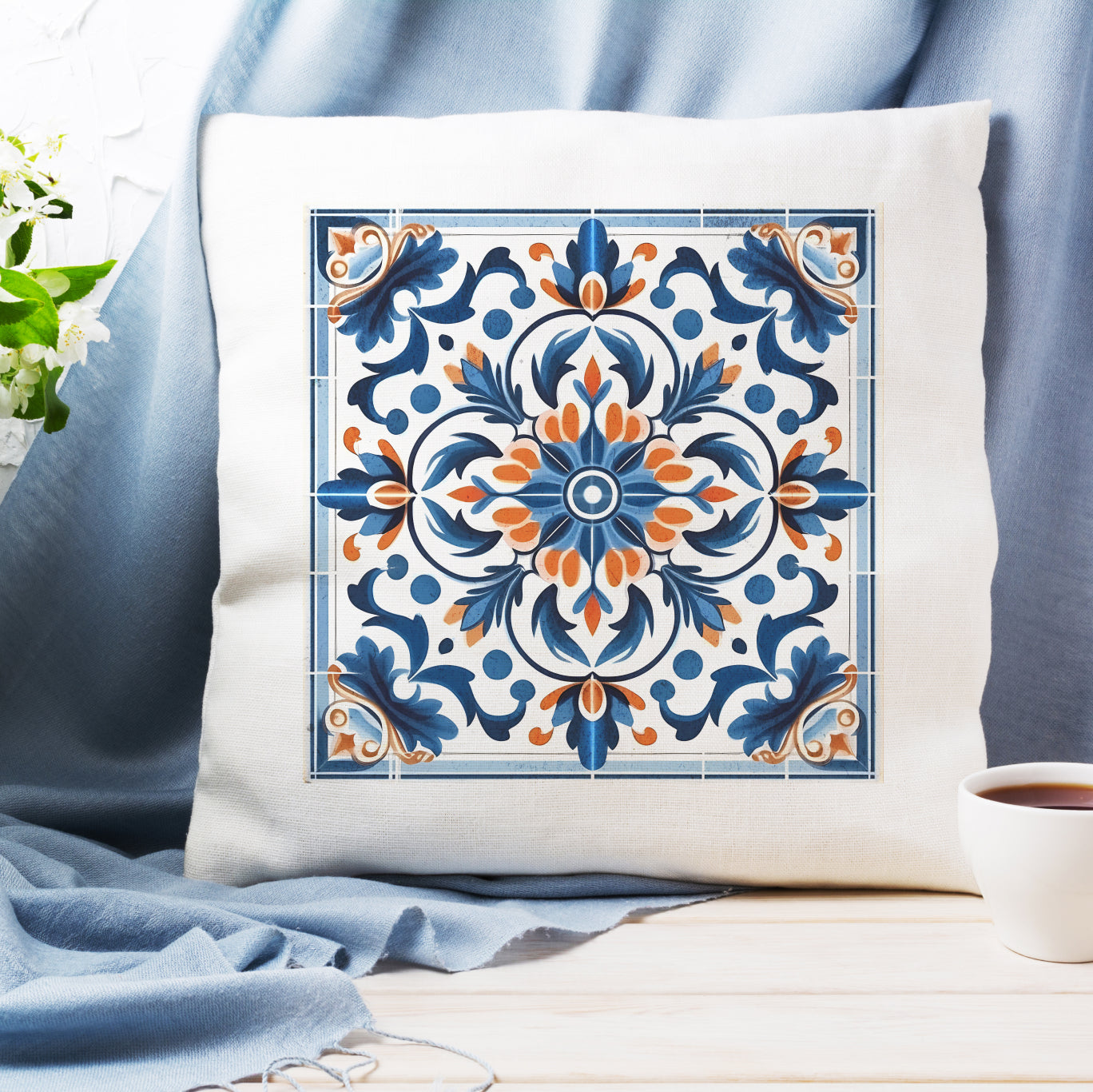 Traditional Portuguese Tile Decorative Pillow - Infuse Your Home with Portuguese Charm