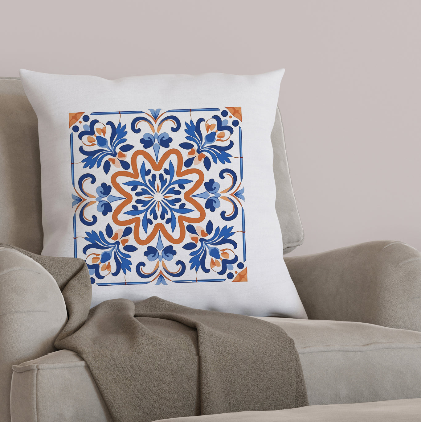 Authentic Tile Pattern Pillow - Bring Portugal's Charm to Your Home