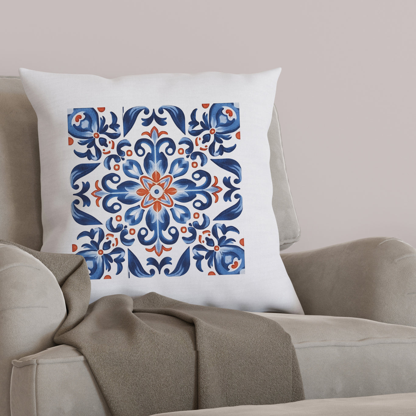 Elegant Tile Design Pillow - Portuguese Artistry for Your Home