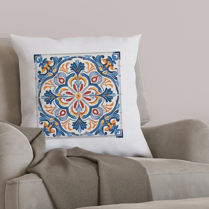 Elegant Tile Design Pillow - Portuguese Artistry for Your Home