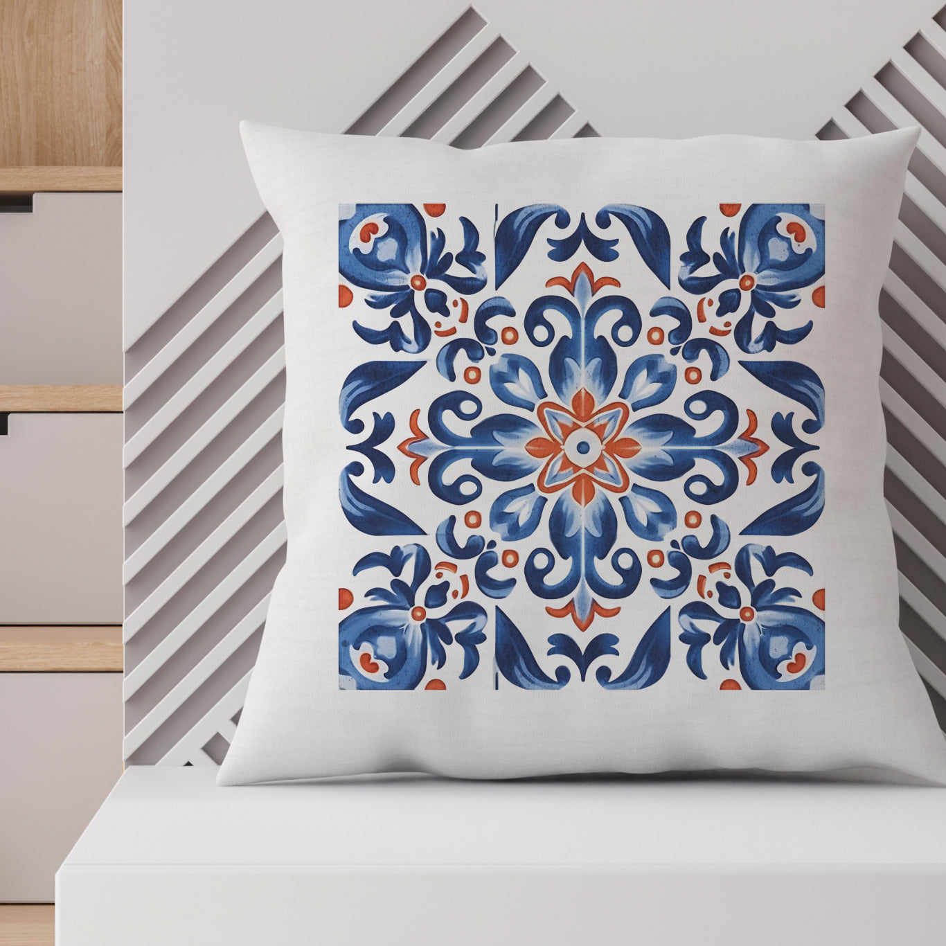 Elegant Tile Design Pillow - Portuguese Artistry for Your Home