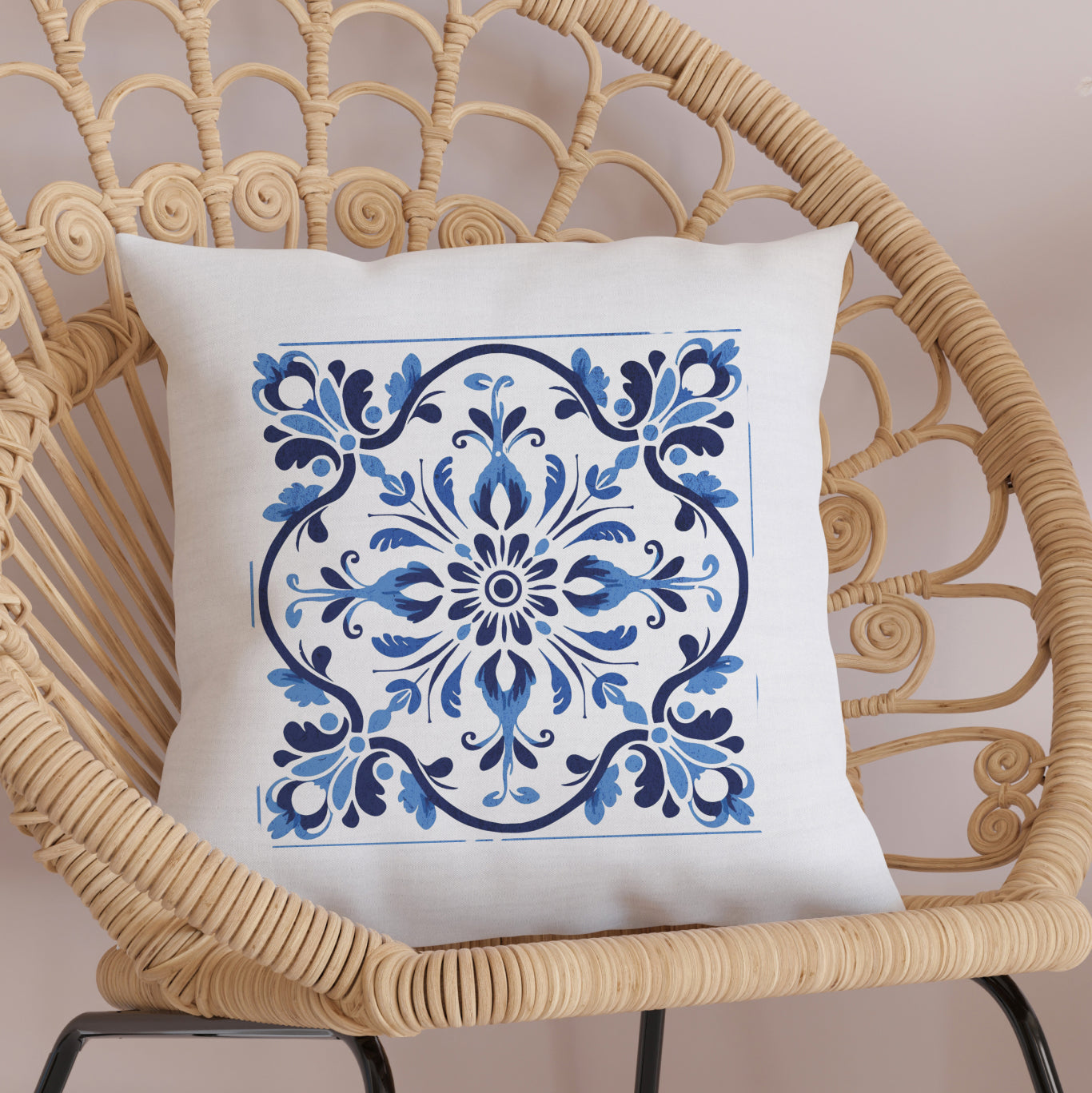 Traditional Portuguese Tile Inspired Pillow - Infuse Your Home with Cultural Elegance