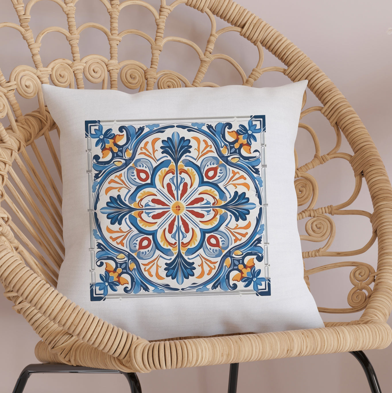 Elegant Tile Design Pillow - Portuguese Artistry for Your Home