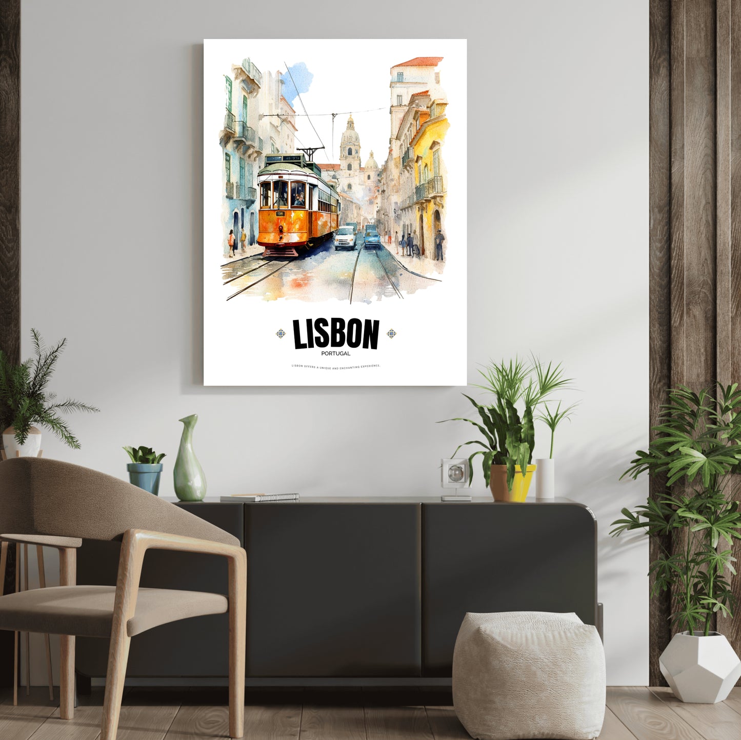 Watercolor Lisbon Electric Tram Poster – Captivating Artistry of Portugal's Iconic Transportation