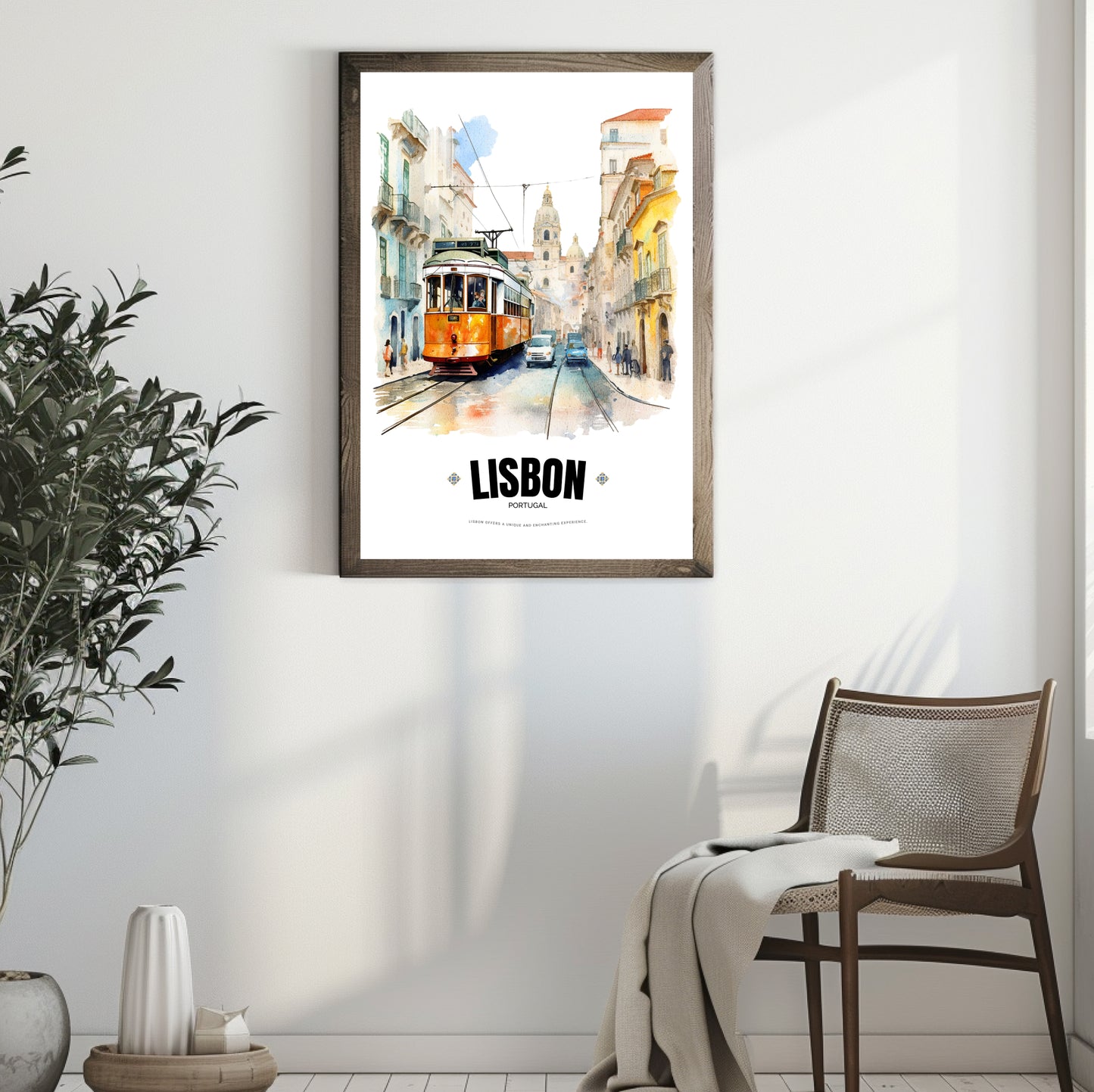 Watercolor Lisbon Electric Tram Poster – Captivating Artistry of Portugal's Iconic Transportation