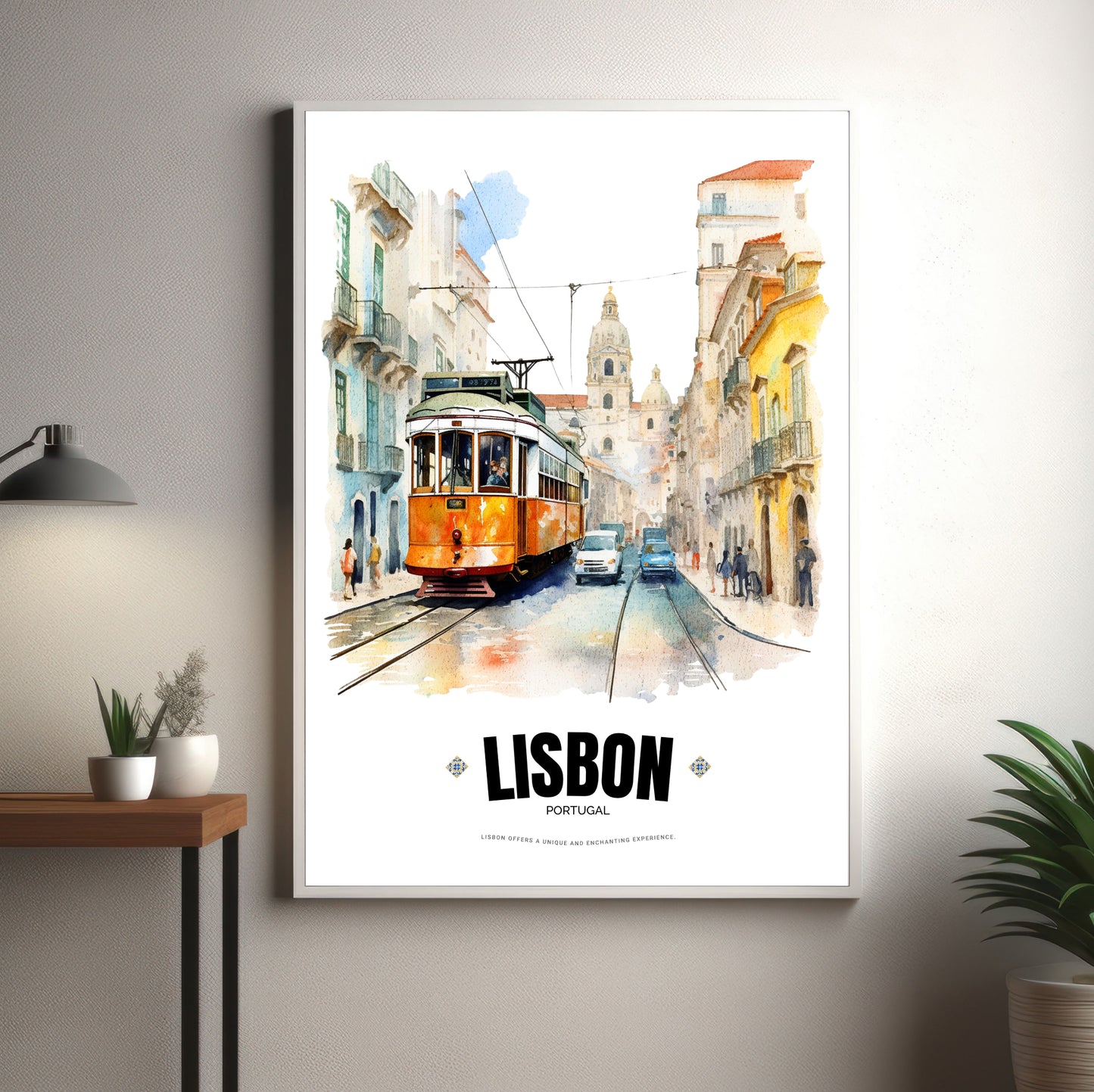 Watercolor Lisbon Electric Tram Poster – Captivating Artistry of Portugal's Iconic Transportation