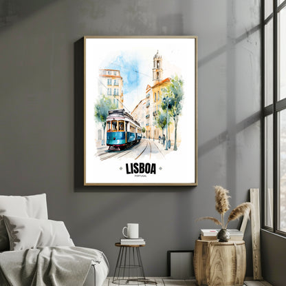 Portuguese Electric Tram Poster – Capture the Essence of Lisbon, Portugal – Iconic Wall Art for Home Décor