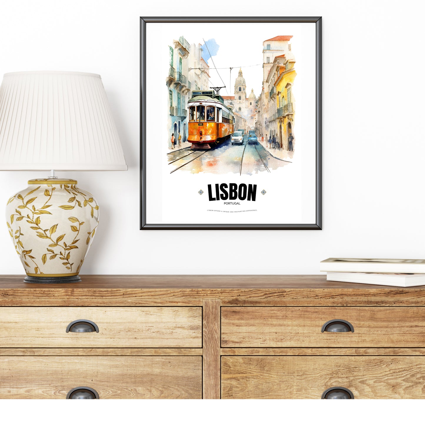 Watercolor Lisbon Electric Tram Poster – Captivating Artistry of Portugal's Iconic Transportation